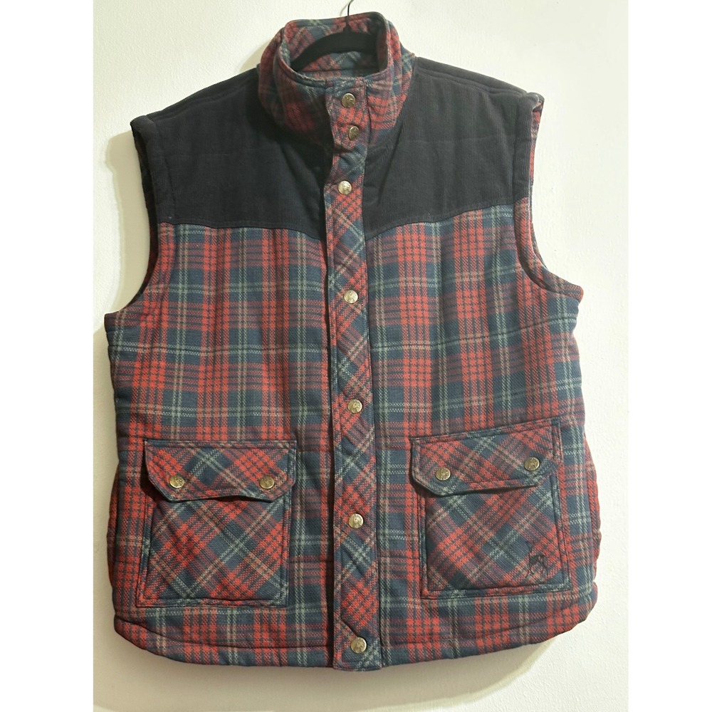 Kane & Unke Men's Quilted Plaid Flannel Vest Corduroy Yoke Size 2XL Gorpcore